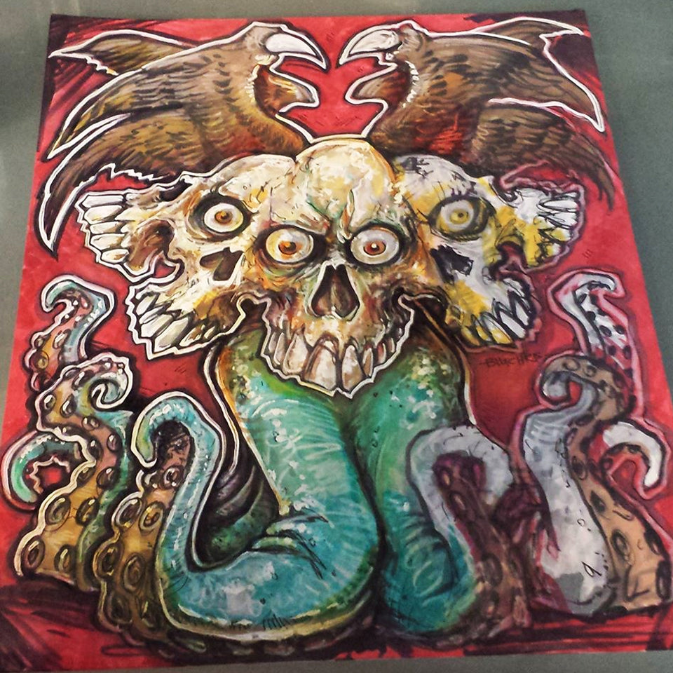 Winged Skull Octopus - Original Marker Sketch