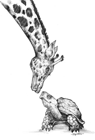 Original Art | Giraffe & Turtle | 9x12 Original Pencil Drawing