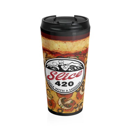 Slice 420 Pizza | Pepperoni, Mushrooms & Olives Logo | Stainless Steel Travel Mug