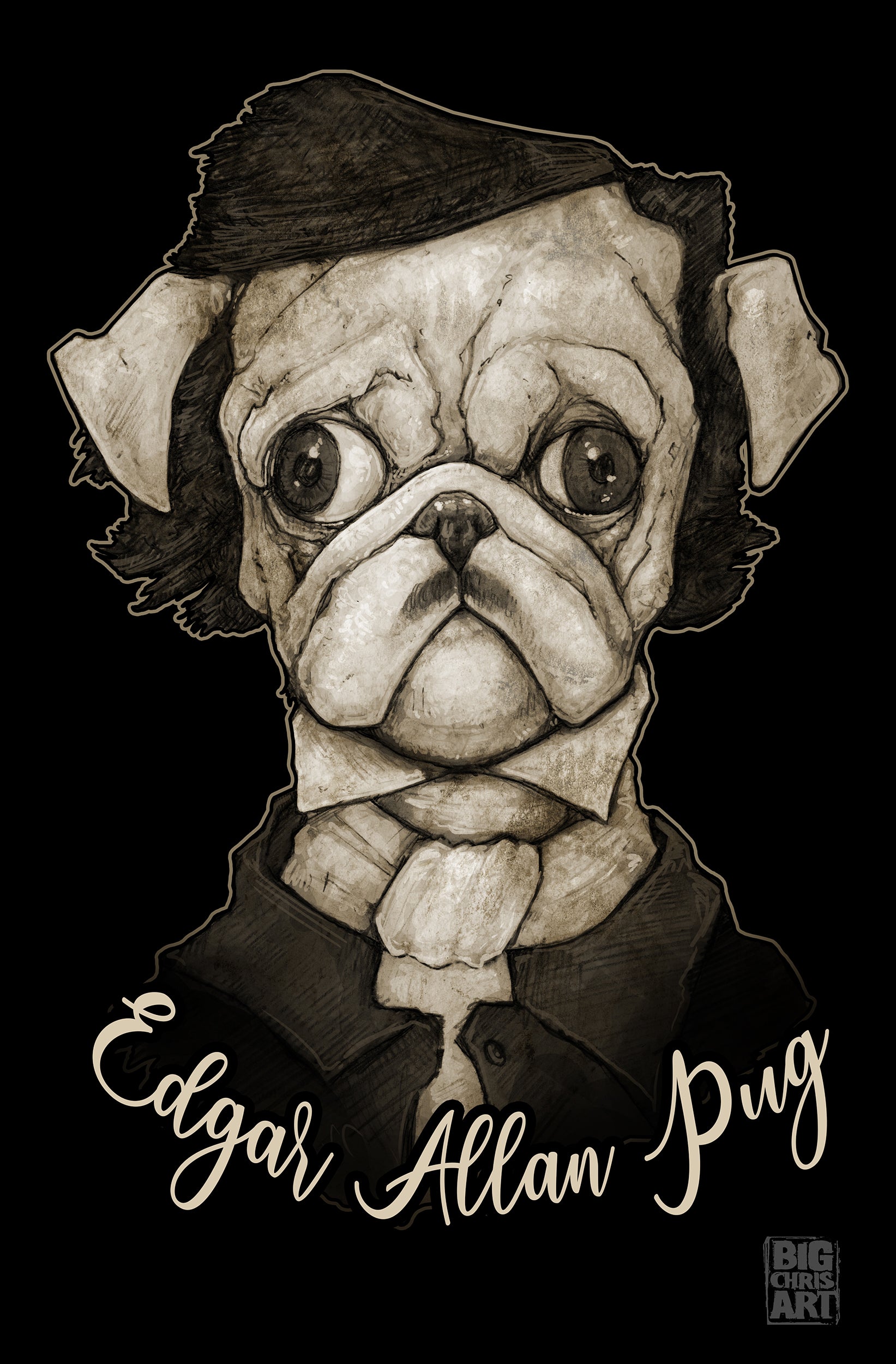 Pug Edger Cuddly Killers | Edgar Allan Pug | 11x17 Print – Big Chris Art