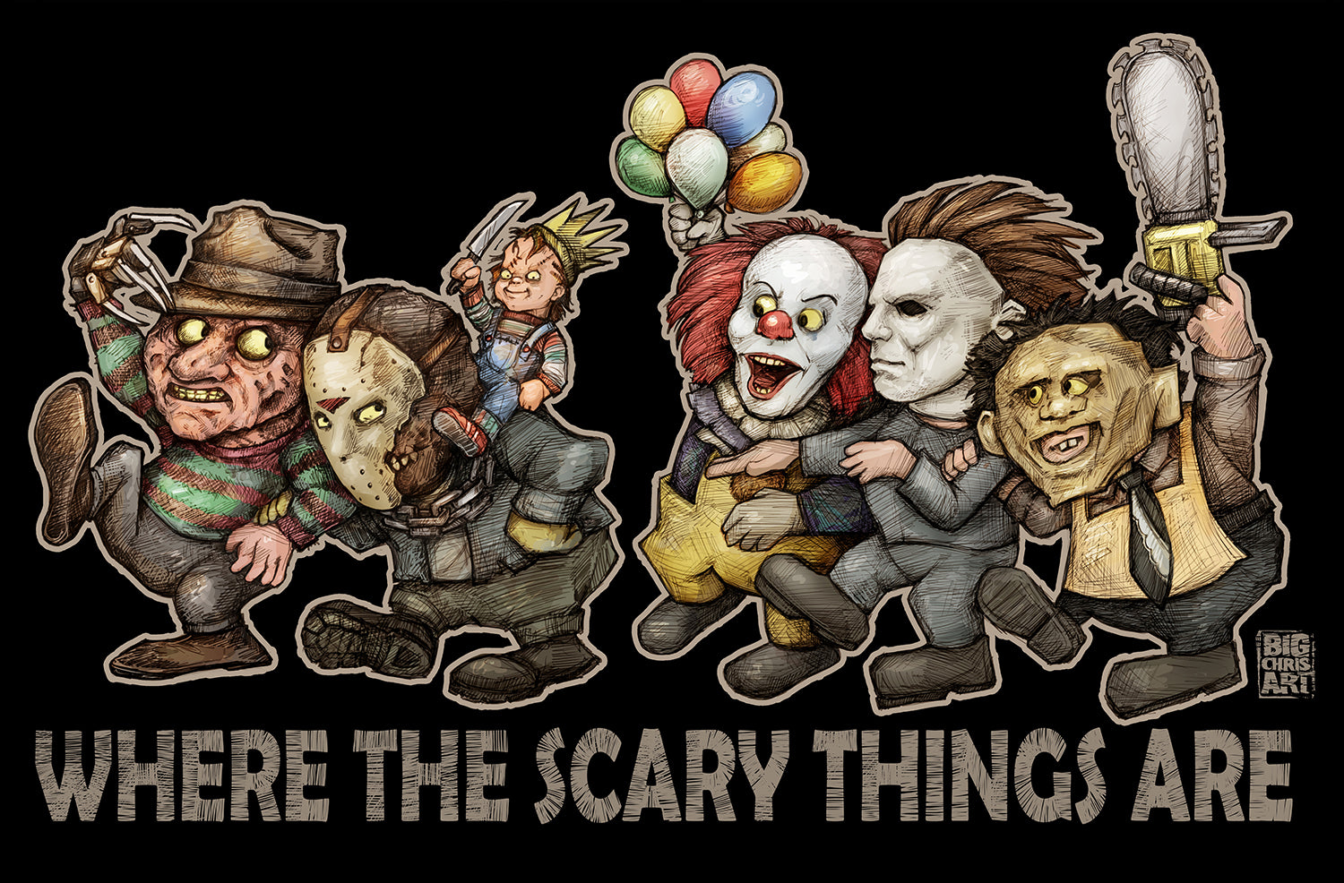 Random Horror Things Horror | Where the Scary Things Are | 11x17 Print – Big Chris Art