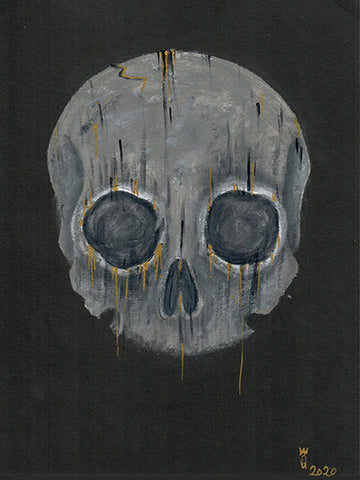 Original Art | Dripping Skull | 6x8 Original Mixed Media Painting by Q Wood