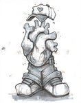 Heart Headed Original Black and White Marker Drawing
